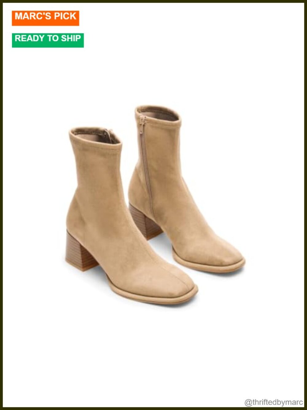 Womens Ankle Boots Square Toe Chunky Heel Zip Up Faux Suede Booties